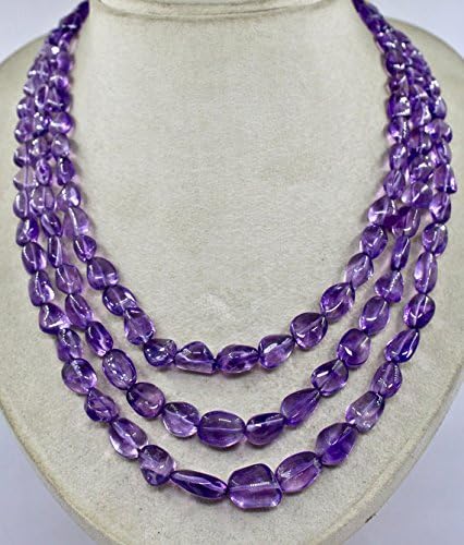 3 Line Natural AMETHYST Long TUMBLE Beads NECKLACE 16 INCHES 17 MM TO 10 MM