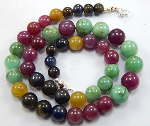 13 inch natural beads strand of 8-12mm smooth round multi sapphire & ruby gemstone beads for DIY jewelry - necklace, bracelet, earring, ring.