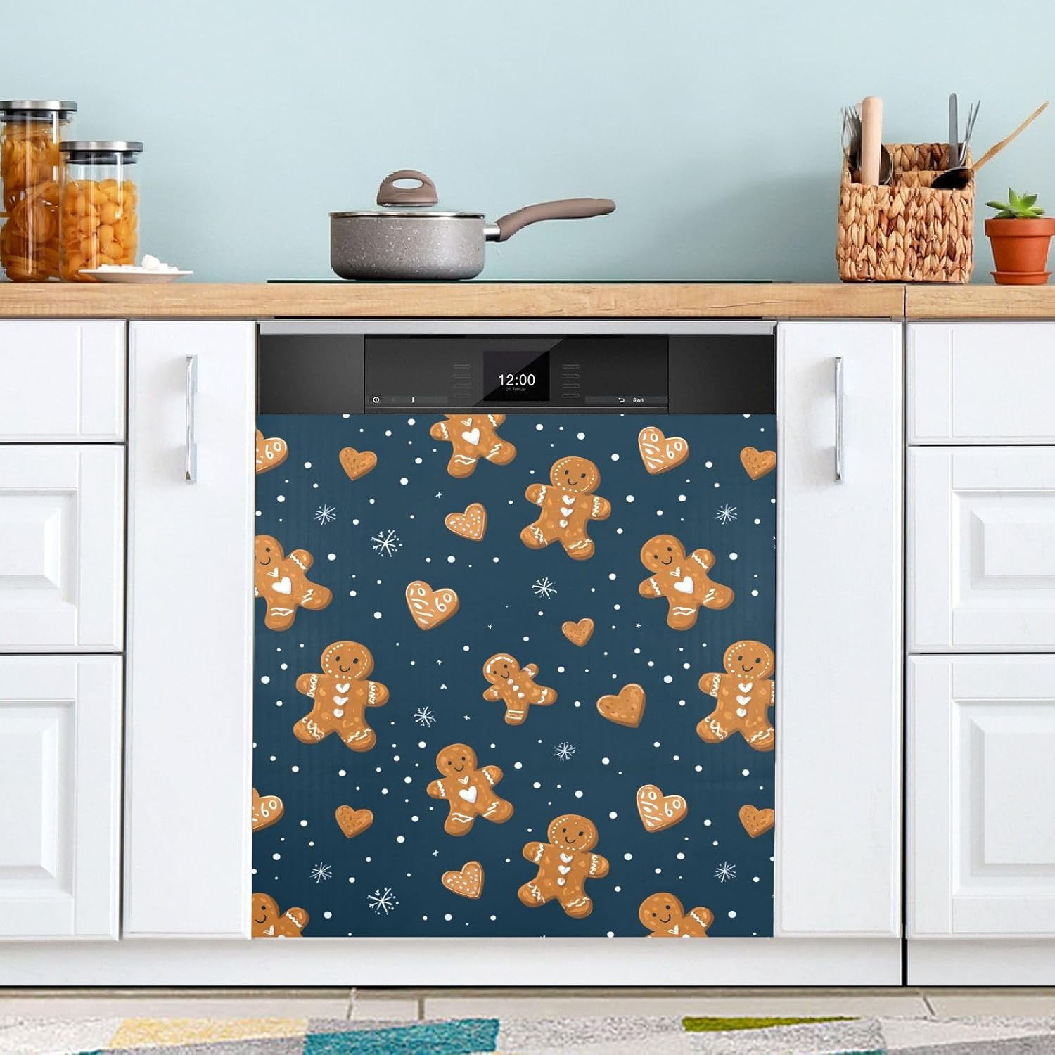 Pfrewn Christmas Winter Magnetic Dishwasher Cover Christmas Xmas Cute Gingerbread Man (104) Fridge Door Covers Kitchen Decal Vinyl Panel Decorative Refrigerator Laundry Appliances 23x26in