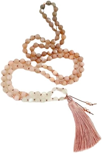 Natural Sunstone and Moonstone 6mm 108 Mala Beads, Spiritual, Meditation Beads, Reiki, Japa Mala, Buddhist Prayer Beads, Yoga Bracelet, healing beads LKMALA-RRGU-2057