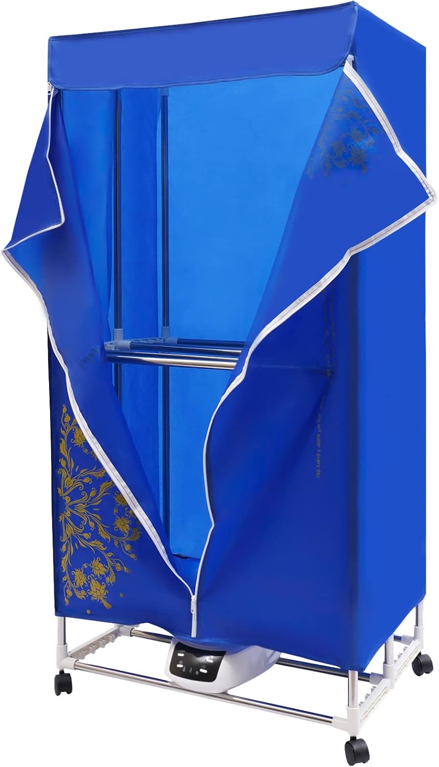 Electric Portable Clothes Dryer, 1200-1500W Travel Dryer Machine Folding Remote Control Dryer Stainless Steel Mini Dryer for Apartments Home Dorms Travel RVs