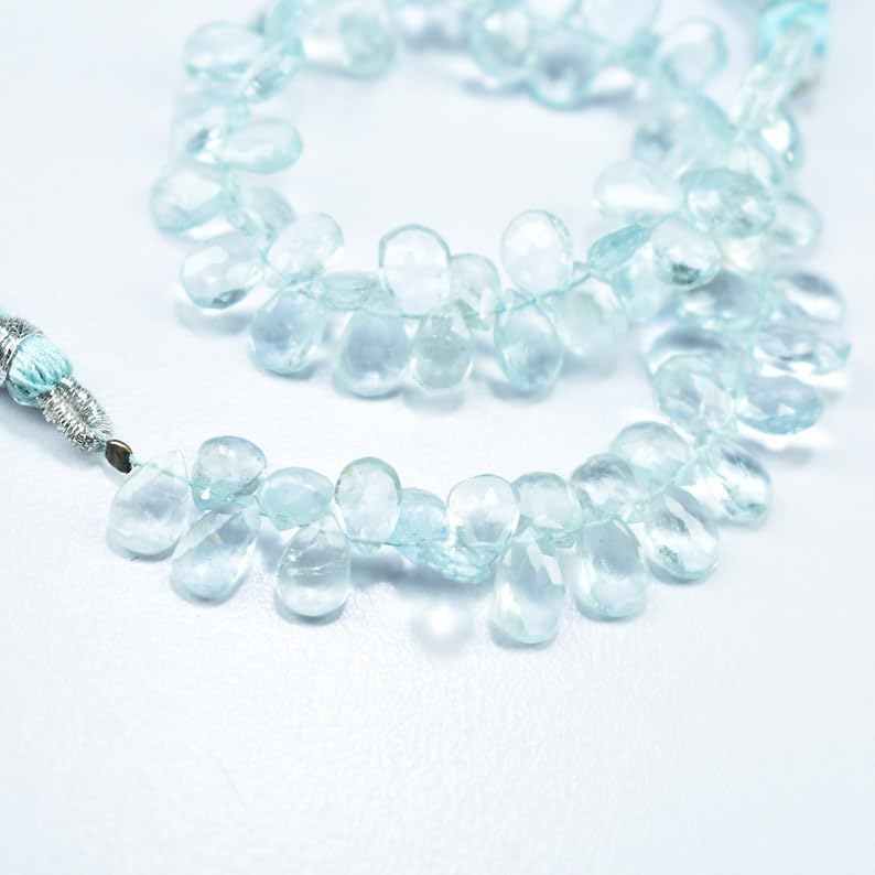 Natural Aquamarine pear Faceted Beads 5X7-5.5X8mm 7.5 inch Long String Jewelry Making Gemstone Beads for Necklace Bracelet