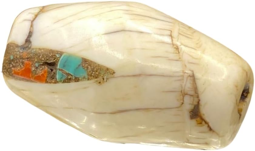 Handcrafted Nepalese Tibetan Natural Shell Pearl Bead with Turquoise 33x20mm –16.81g Barrel Carved Bead for Jewelry Making, Craft Supplies, DIY Necklace & Bracelet Design,Loose Beads (20)