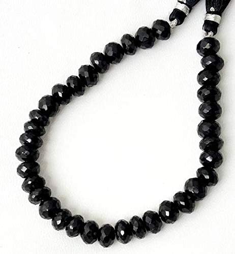 13 inch natural beads strand of 8-8.5mm faceted rondelle black spinel gemstone beads for DIY jewelry - necklace, bracelet, earring, ring.