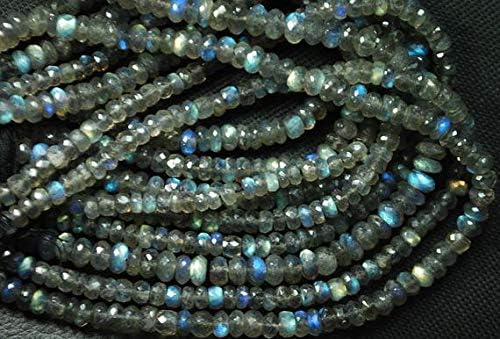 14 Inches Super Finest Natural Blue Flashy LABRARITE Faceted Rondelles Size-6-8mm aprx Code-HIGH-57743
