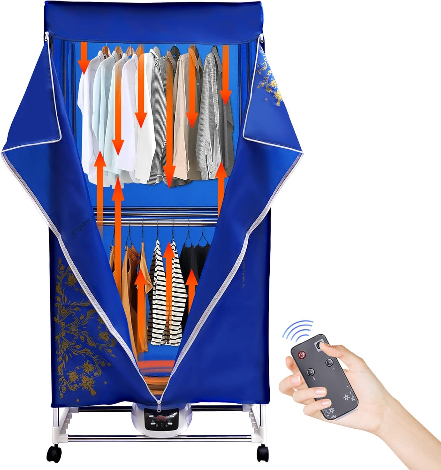 Folding Remote Control Clothes Dryer, 110v Portable Dryer Machine with Timing Function, Electric Clothes Drying with Casters, for Families, Apartments, Campers, Dormitories