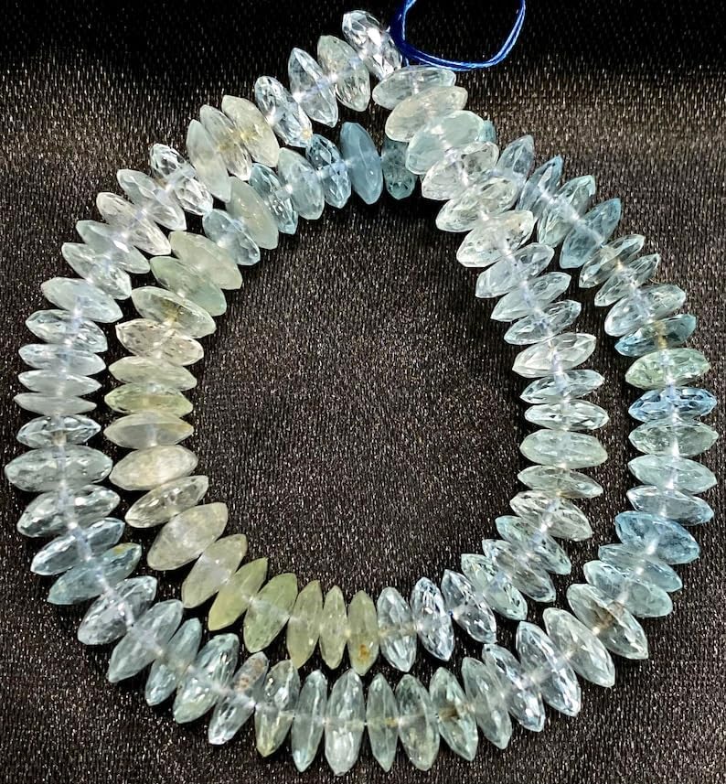 Natural Aquamarine RONDELE Faceted Beads 6X7 9.5MM Long String Jewelry Making Gemstone Beads for Necklace Bracelet