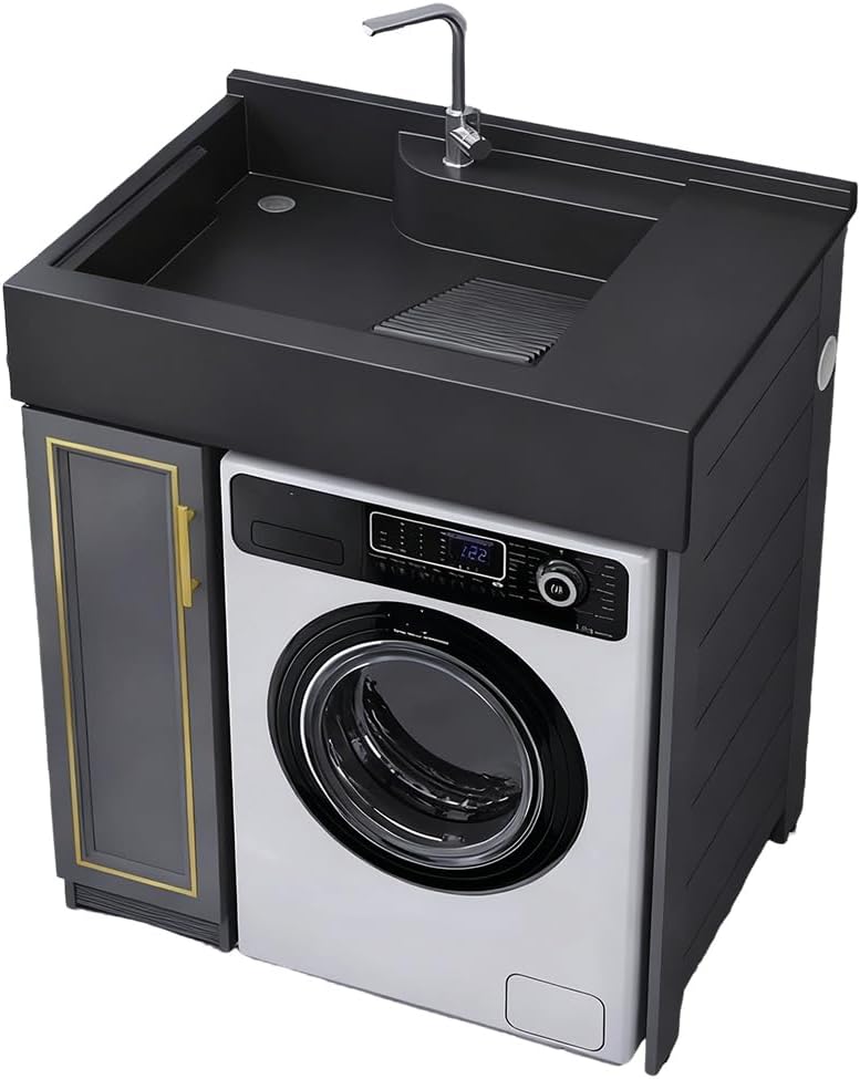 Multifunctional Washing Machine and Sink Combination Unit, Laundry Cabinet with Sink, Suitable for Placement Above Washing Machines and Dryers, Includes Faucet,Left 80 * 60cm