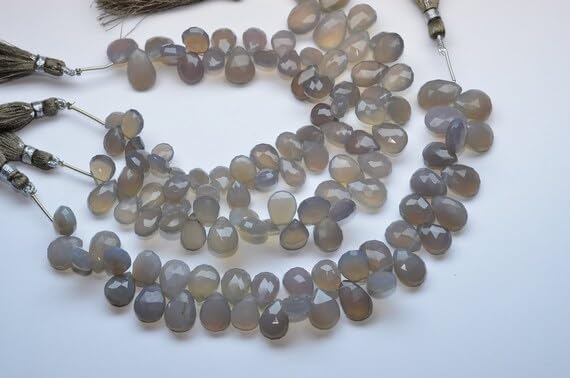 7 inch Strand of Natural Chalcedony 12-14mm pear Faceted briolette Beads for DIY Jewelry Making. |BRIO_01867