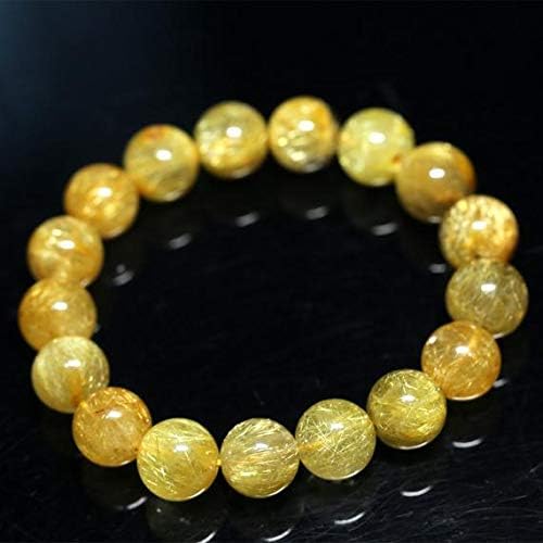 1 Strands Natural Yellow Gold Hair Rutile Quartz Stretch Bracelet Round Beads 12mm 04272 Code-HIGH-23299