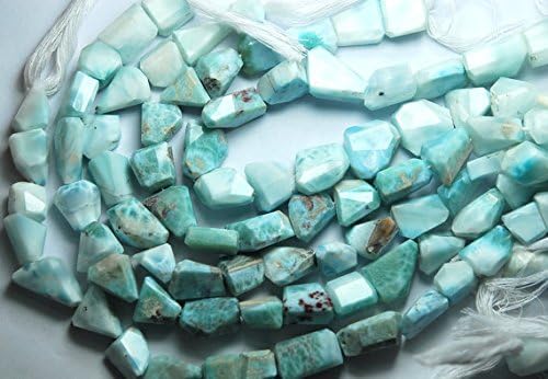 13 inch natural beads strand of 21-13mm faceted nugget larimar gemstone beads for DIY jewelry - necklace, bracelet, earring, ring.