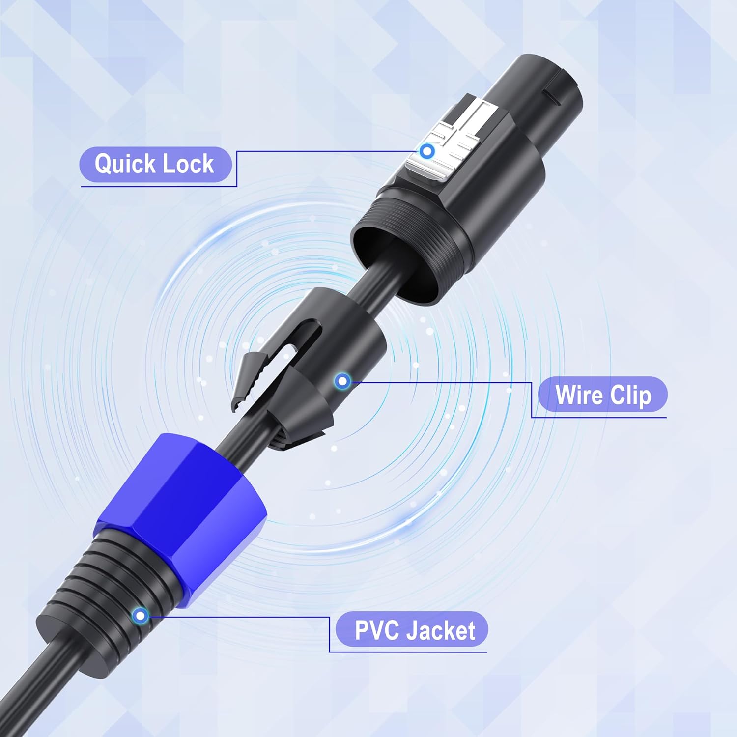 2 Pack 100 feet Professional Speakon to Speakon Cables, 12 AWG Patch Cords DJ/PA Audio Amplifier Speaker Cable Wire