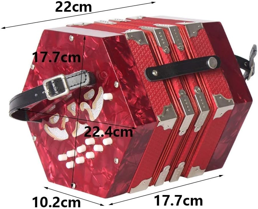 Button Anglo Concertina Concertina Accordion 20 Key Anglo-Style Concerto Portable Hexagon Accordion Adult Child Junior Professional Playing Musical Instrument Festival Birthday Gift