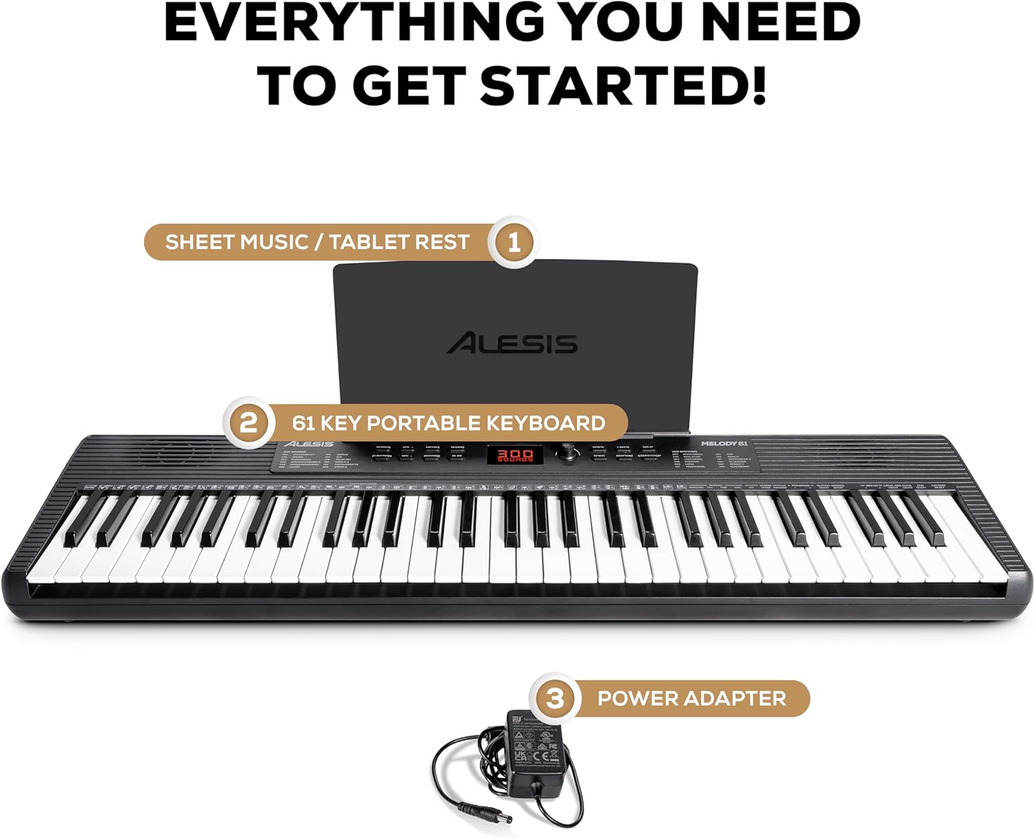 Alesis Melody 61 MK4 Keyboard Piano for Beginners with 61 Keys Speakers, Tablet/Sheet Music Stand, 300 Sounds and Music Lessons