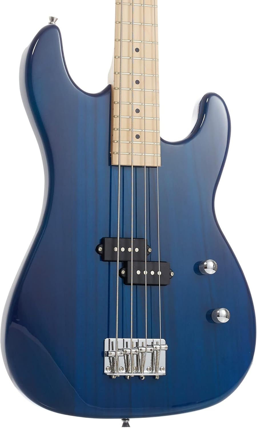 Davison Guitars Full Size Electric Bass Guitar with 15-Watt Amp, Blue - 4 String Right Handed Beginner Kit with Gig Bag and Accessories