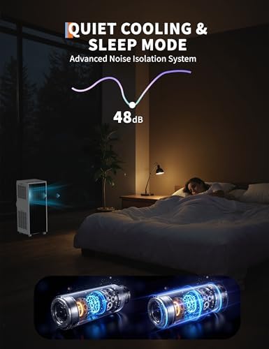 Portable AC 8000 BTU Air Conditioner, Cools 350 Sq.Ft Room, with Fan & Dehumidifier, Remote Control, 24H Timer, Auto Swing, Easy Setup for Home, Bedroom, Office, Living Room Use, White and Black