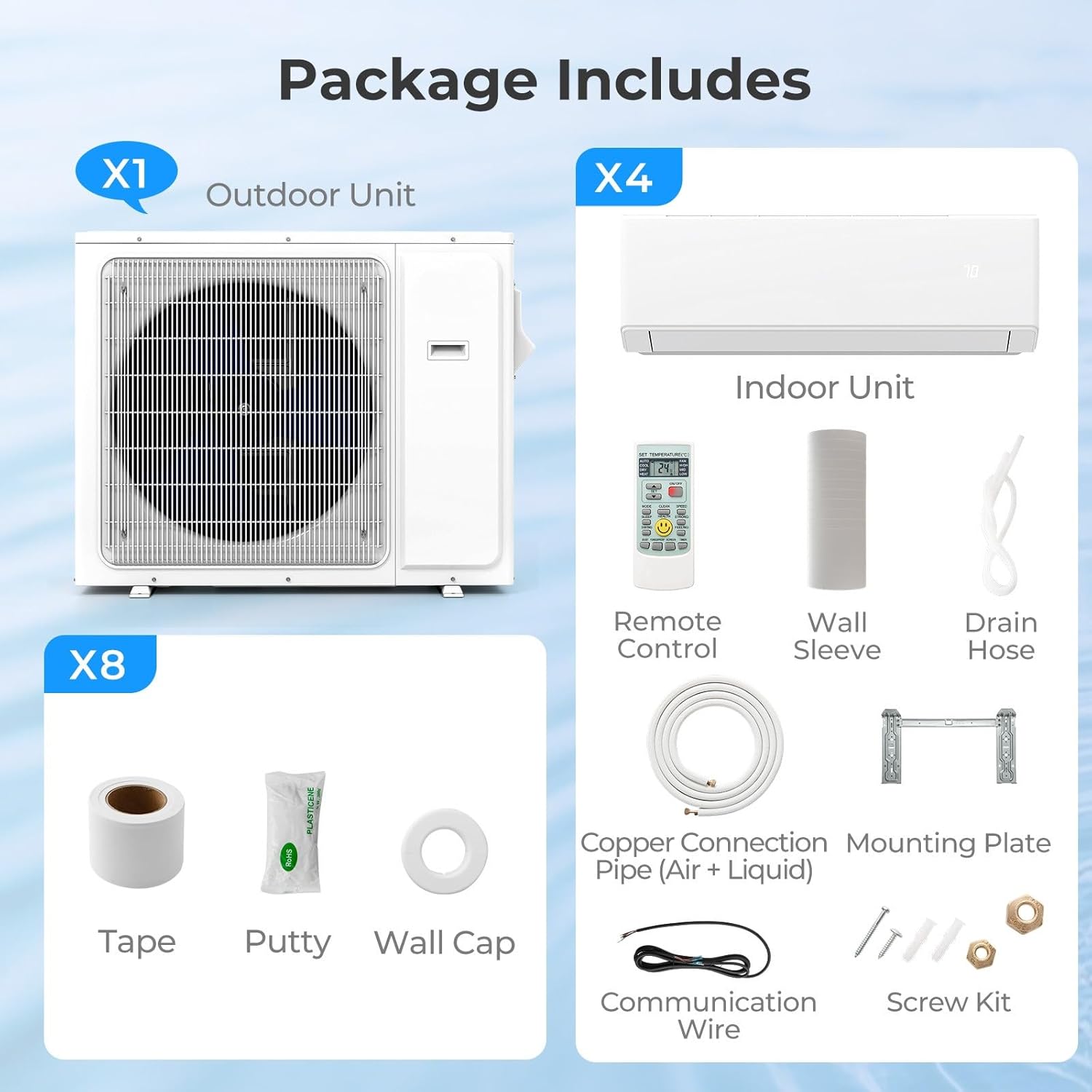 SIMOE Quad 4 Zone 36K BTU (7K 7K 7K 12K) Wifi Enabled Mini Split Air Conditioner Heat Pump, 23 SEER2, 208-230V, Heat Lower as -13℉, Ductless Wall Mounted Inverter AC with Installation Kits