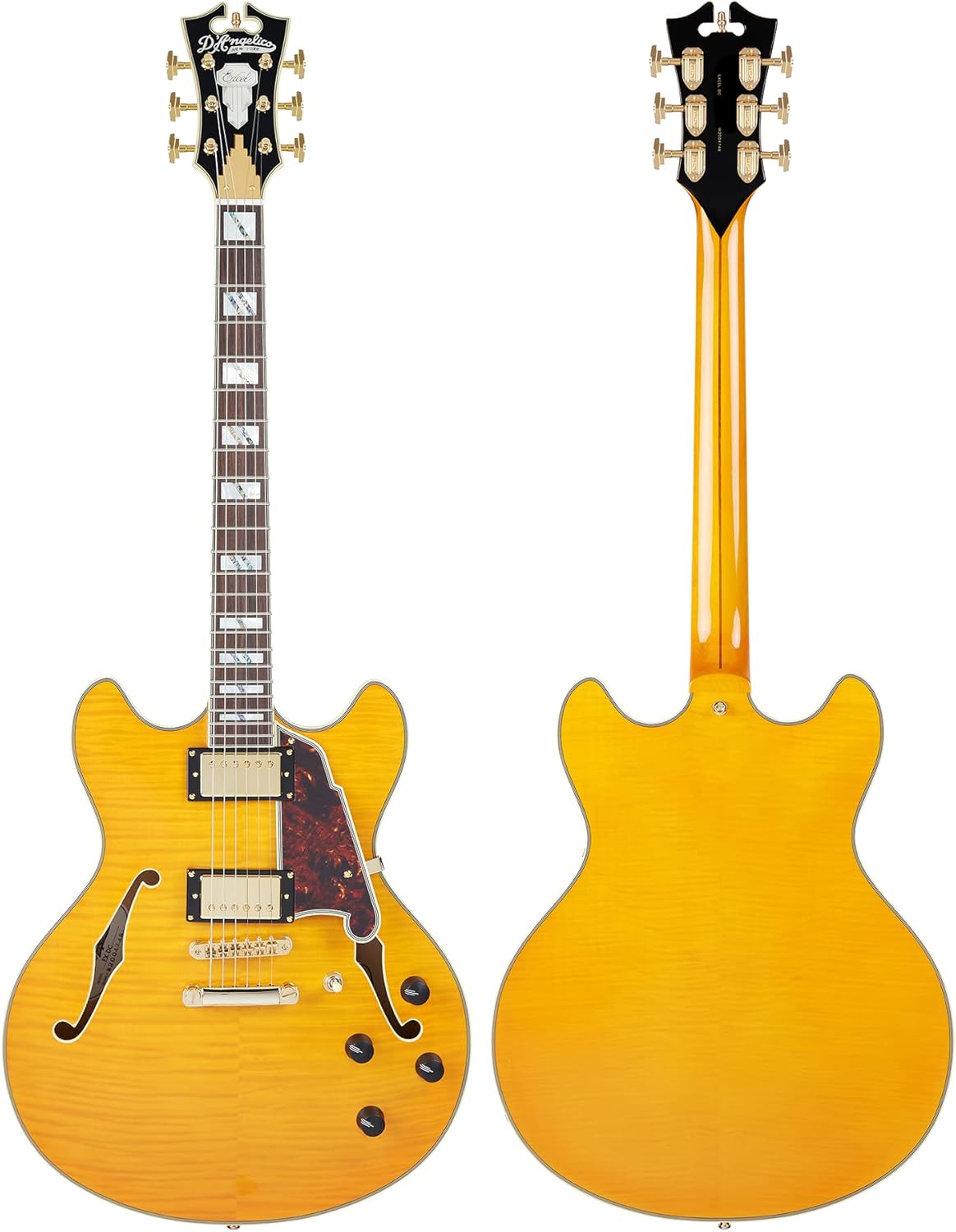 D'Angelico 6 String Semi-Hollow-Body Electrical Guitar, Right, Vintage Natural (DAEDCVNATGS)