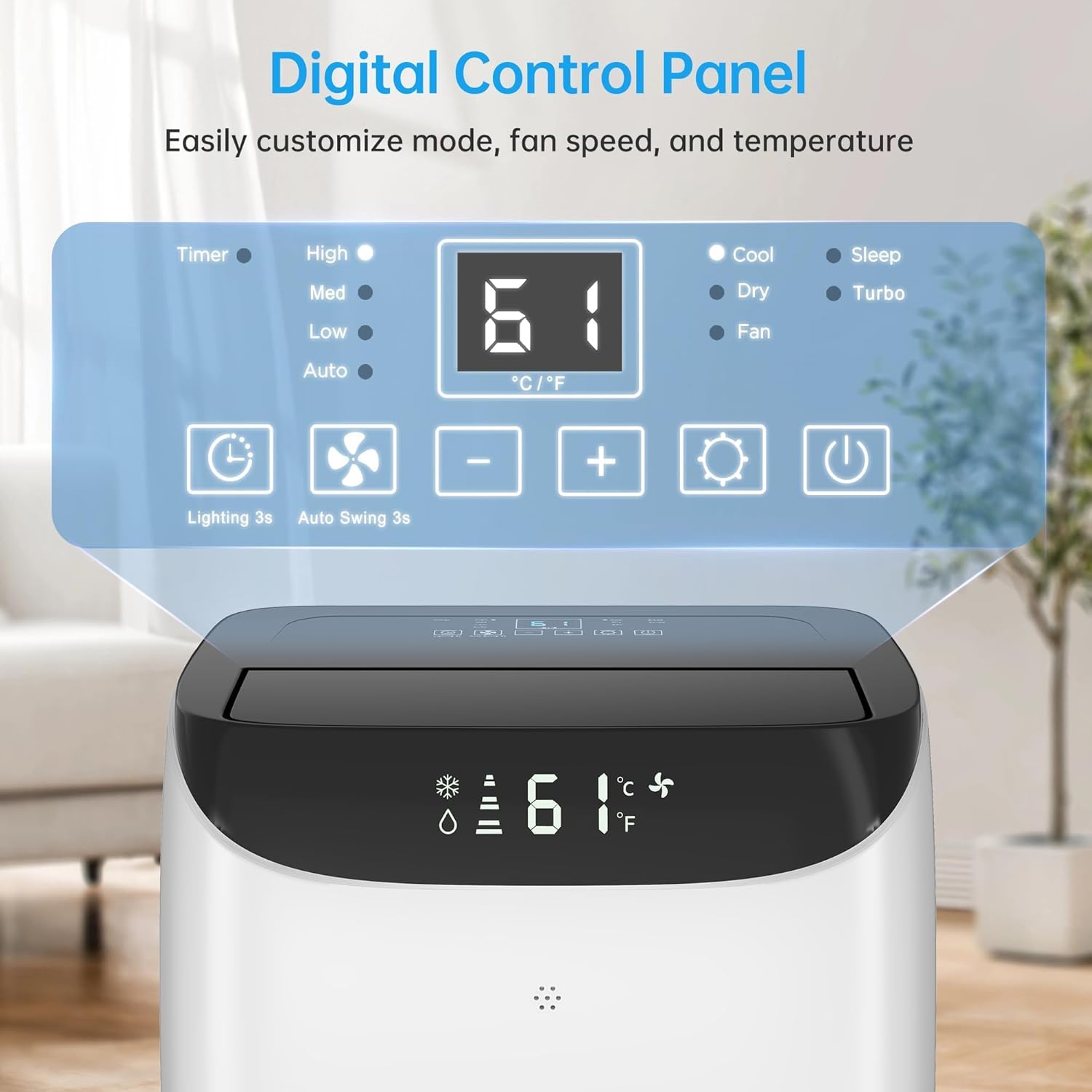 16000 BTU Smart Inverter Portable Air Conditioner with Cool, Dehumidifier and Fan Mode, 3-in-1 Portable AC Unit For Room up to 800 sq.ft with Remote Control & DIY Window Kit, 46dB