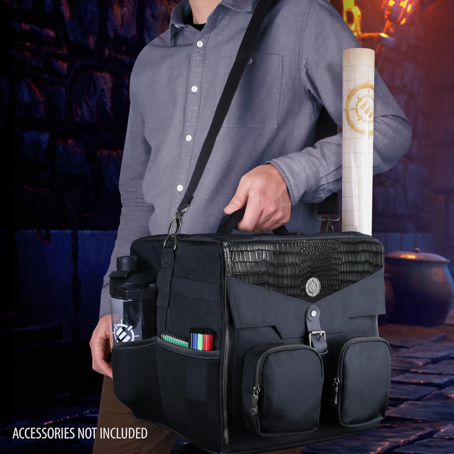ENHANCE Board Game Shoulder Bag - Collector's Edition Board Game Storage with Shoulder Strap and Accessories Pockets for Dice, Cards, More - Reinforced Carrier Protects Tabletop Games (Dragon Black)