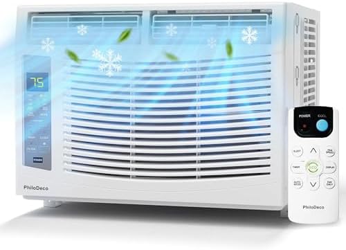 PhiloDeco Window Air Conditioner, 6000 BTU, White, LED Display, Remote Control, Dehumidifier, Fan, Quiet Operation, Energy-Saving, Covers 250 Sq Ft