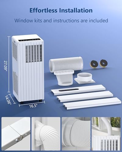 8,000 BTU Portable AC Unit – 3-In-1 Cooling, Dehumidifier & Fan for 350 Sq.Ft Spaces, Easy Setup with Window Kit, Remote & Timer (White)