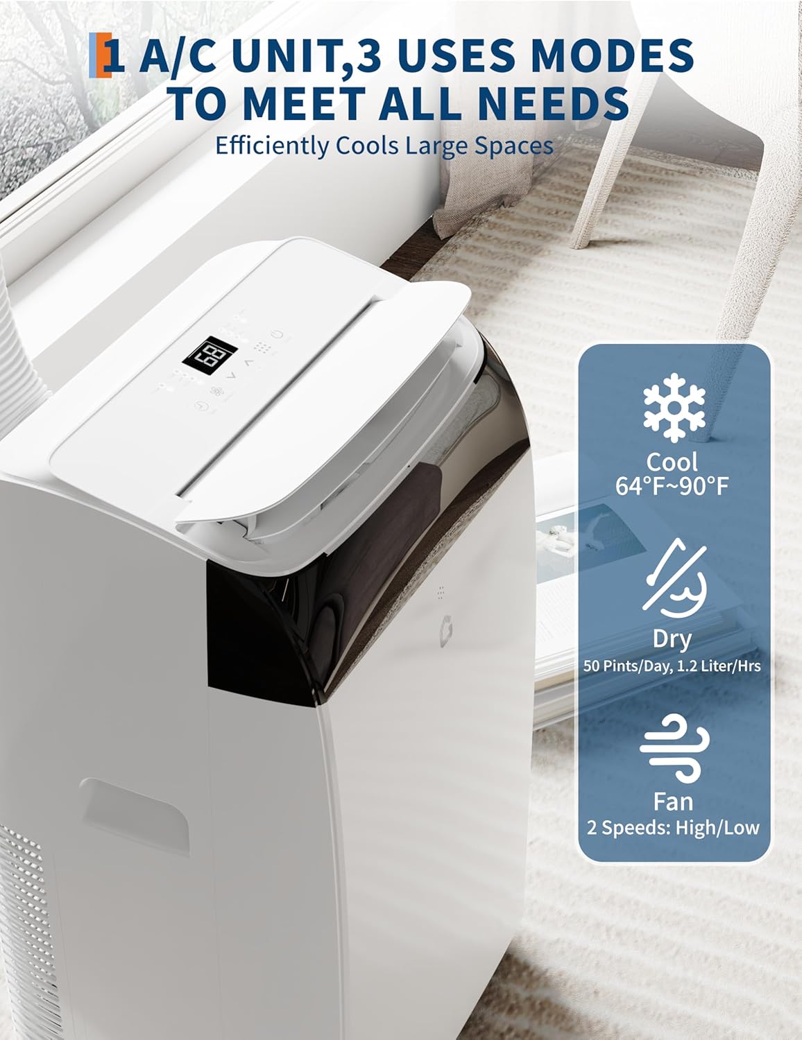 GarveeHome 12,000 BTU Portable Air Conditioner with Dehumidifier & Fan, Portable AC Units Cools up to 550 Sq. Ft., Remote Control, Auto Swing, Sleep Mode, White Top