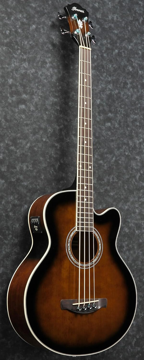 Ibanez AEB10E Acoustic-Electric Bass Guitar - Dark Violin Sunburst Bundle with Gig Bag, Tuner, Strap, Instrument Cable, Austin Bazaar Instructional DVD, and Polishing Cloth