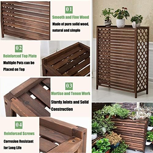 Cover for Outdoor 85x35x70cm Wooden Air Conditioner Fence Screen, Air Conditioning Covers Flower Rack, Wooden Anti-Corrosion Privacy Screen Plant Display Rack Air Conditioner Cover Plant Storage