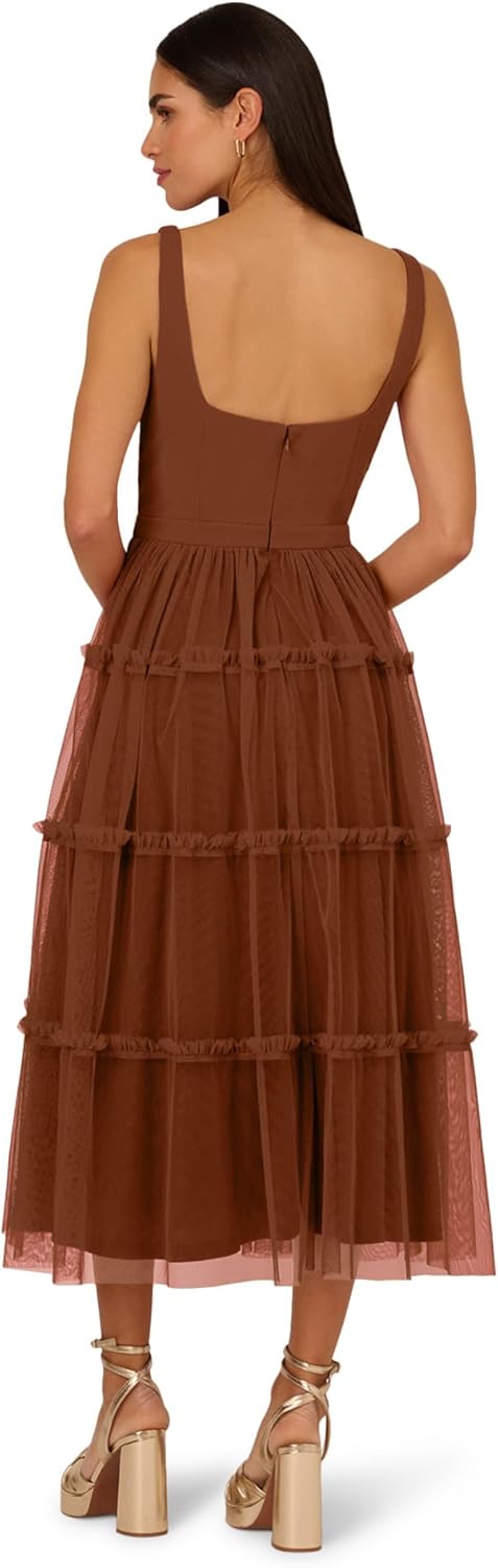 Adrianna Papell Womens Knit and Mesh Midi Dress