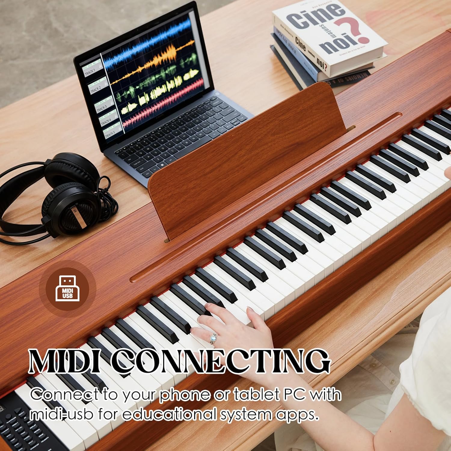 digital Piano 88 Key Semi Weighted Keyboard,Full-size Electric Piano for Beginners,with Sheet Music Stand,Pedal,Power Adapter,Headphone Mode,USB-MIDI (KU-3506 Digital Piano with Stand)