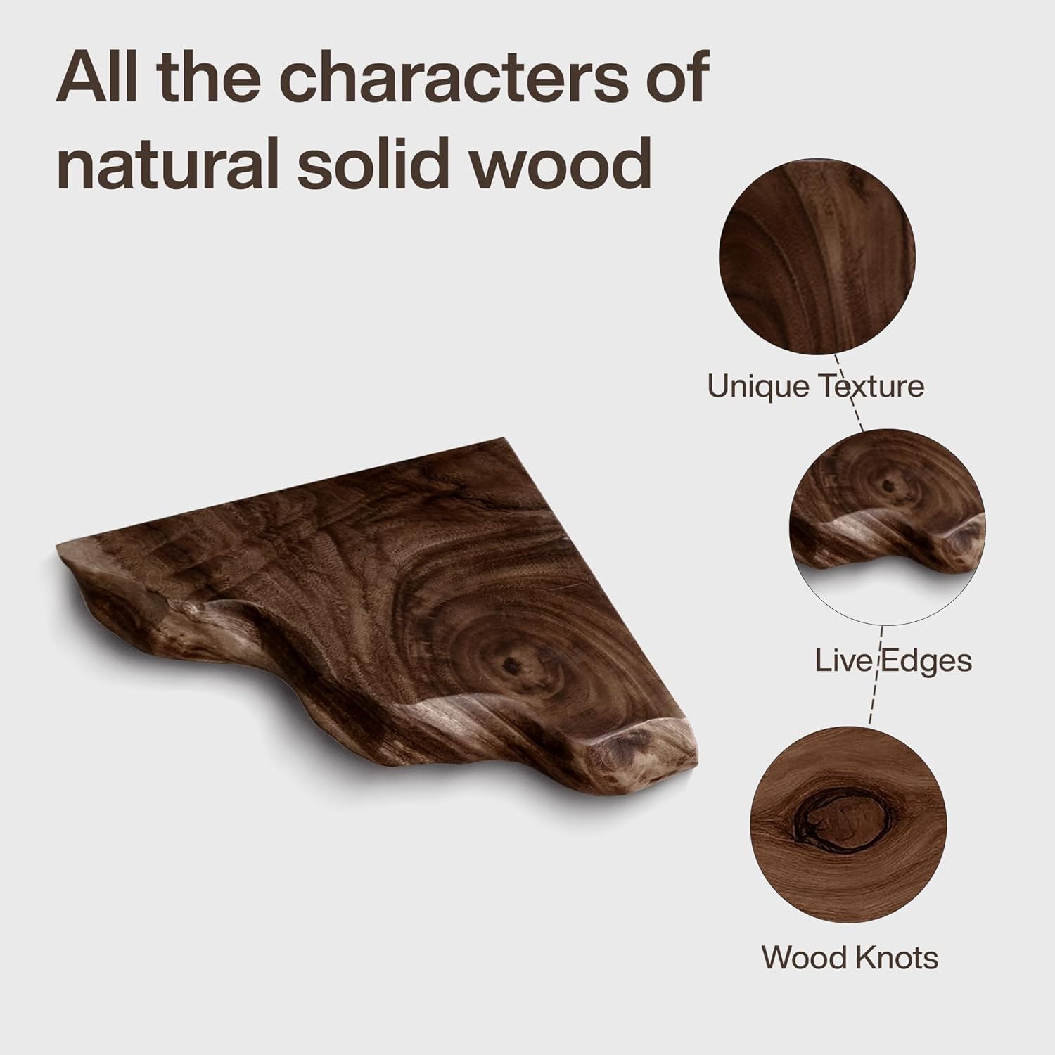 Farmhouse Live Edge Corner Floating Shelves - Handcrafted Rustic Solid Wood, Heavy-Duty Hidden Brackets, Wall Mounted Decor for Bedroom, Living Room - (11.7''L x 11.7''R x 1.4''H, Walnut)