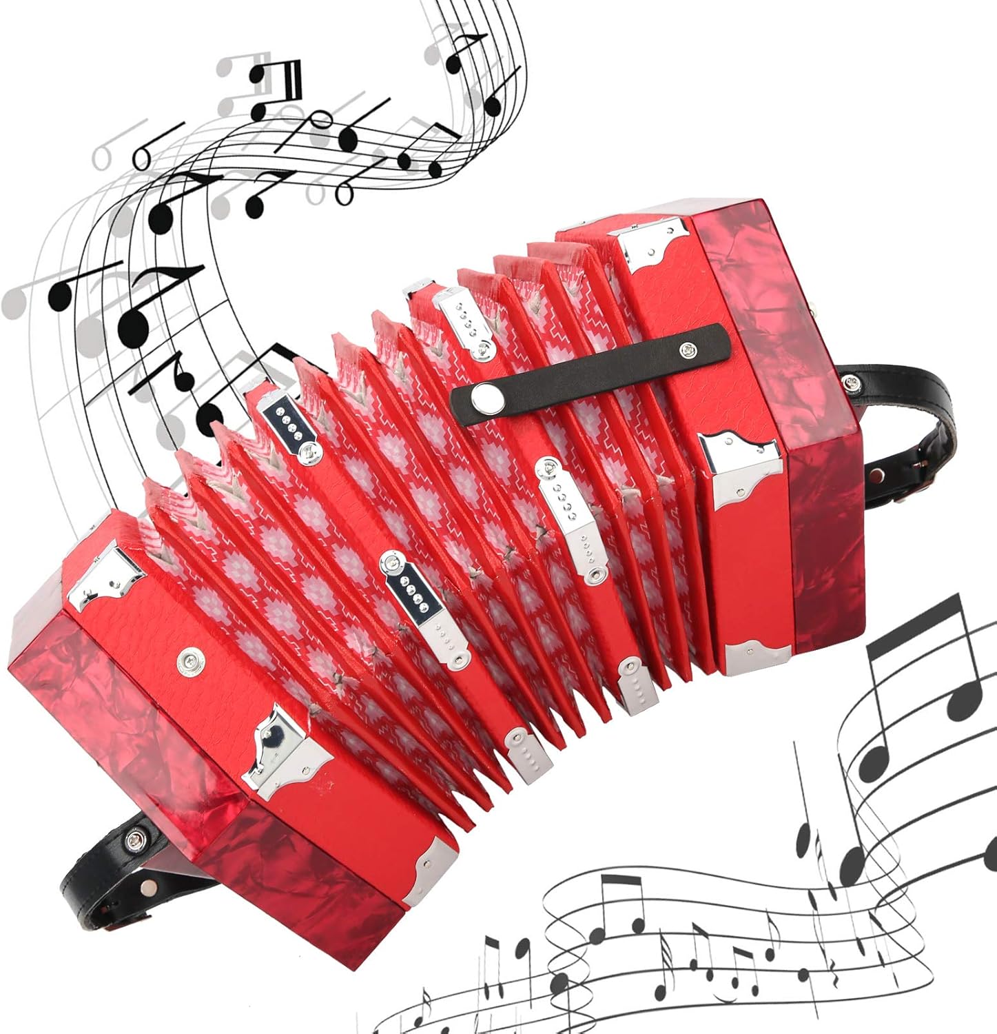 Kadimendium Elegant Concertina Accordion Portable for Adults and Children, Bright Color, 7.1 X 6.7 X 6.7in, for Musical Talents Development, 3 Colors Available (Red)