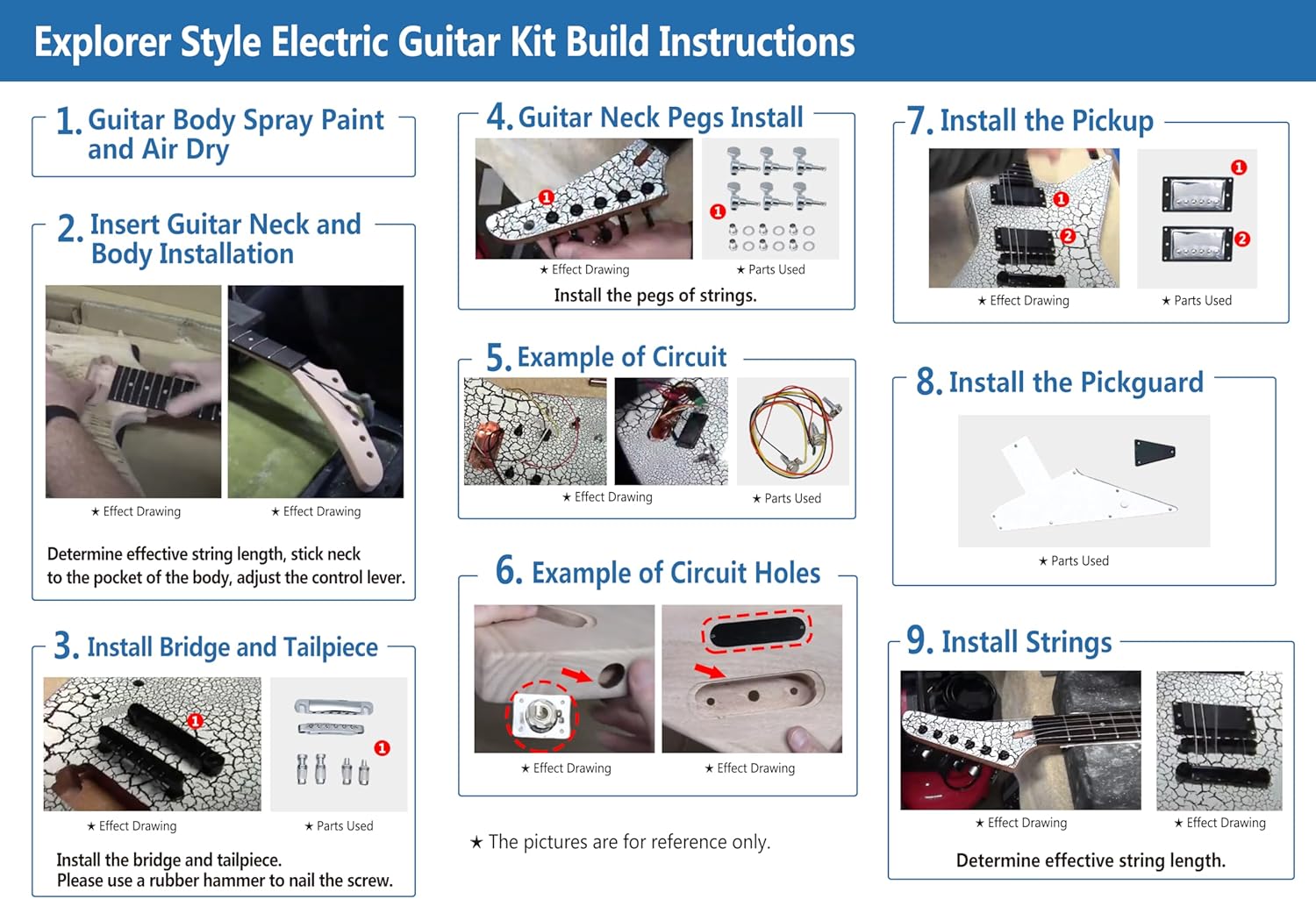Electric Guitar Kit Rosewood Fretboard Guitar Neck and Guitar Body with All Components Included Electric Guitar Kits Build Your Own (TZ-45)