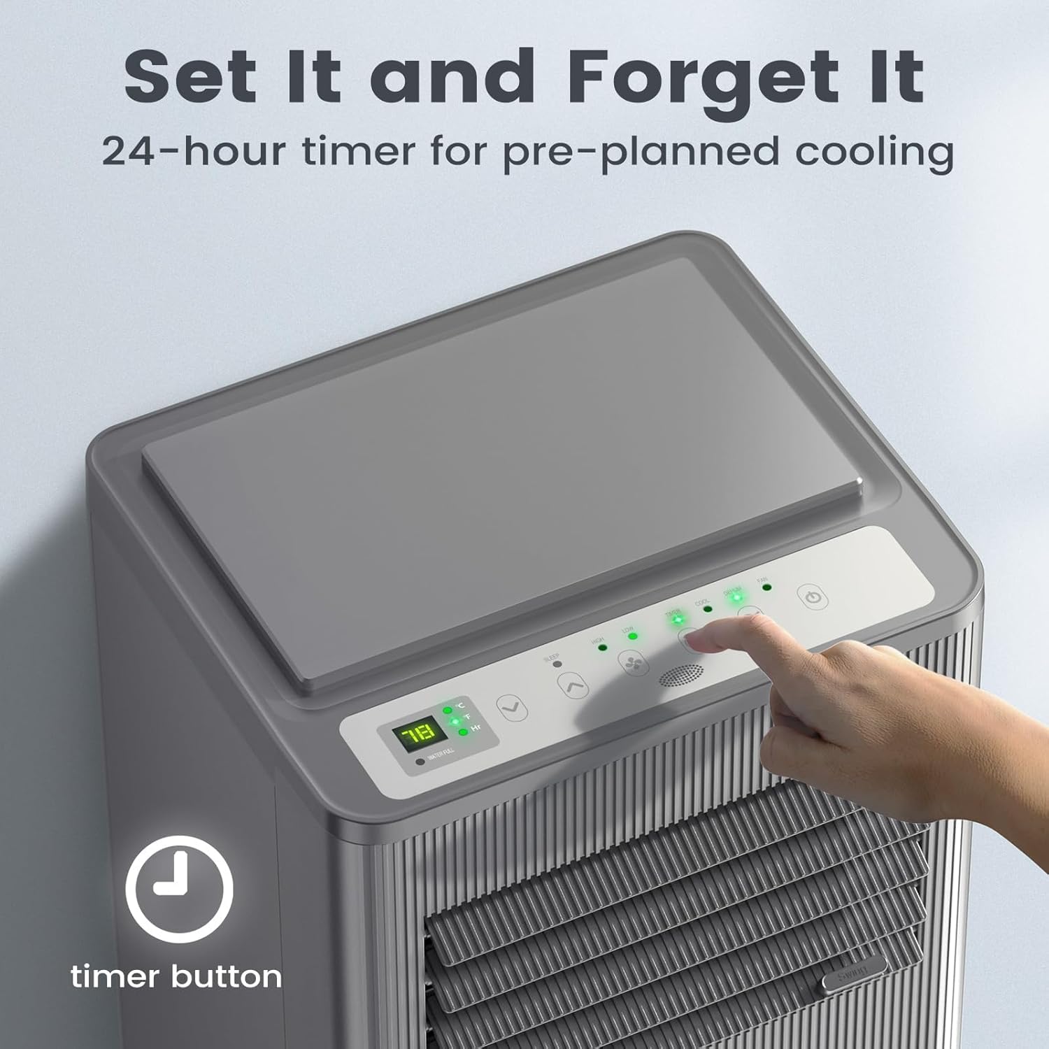 Air Choice 10000 BTU Portable Air Conditioner, Air Conditioner Portable for Room Up to 450 Sq.Ft, 24H Timer, 3-in-1 AC Unit with Dehumidifier & Fan Modes, Window Kit for Home Office, Metallic Grey