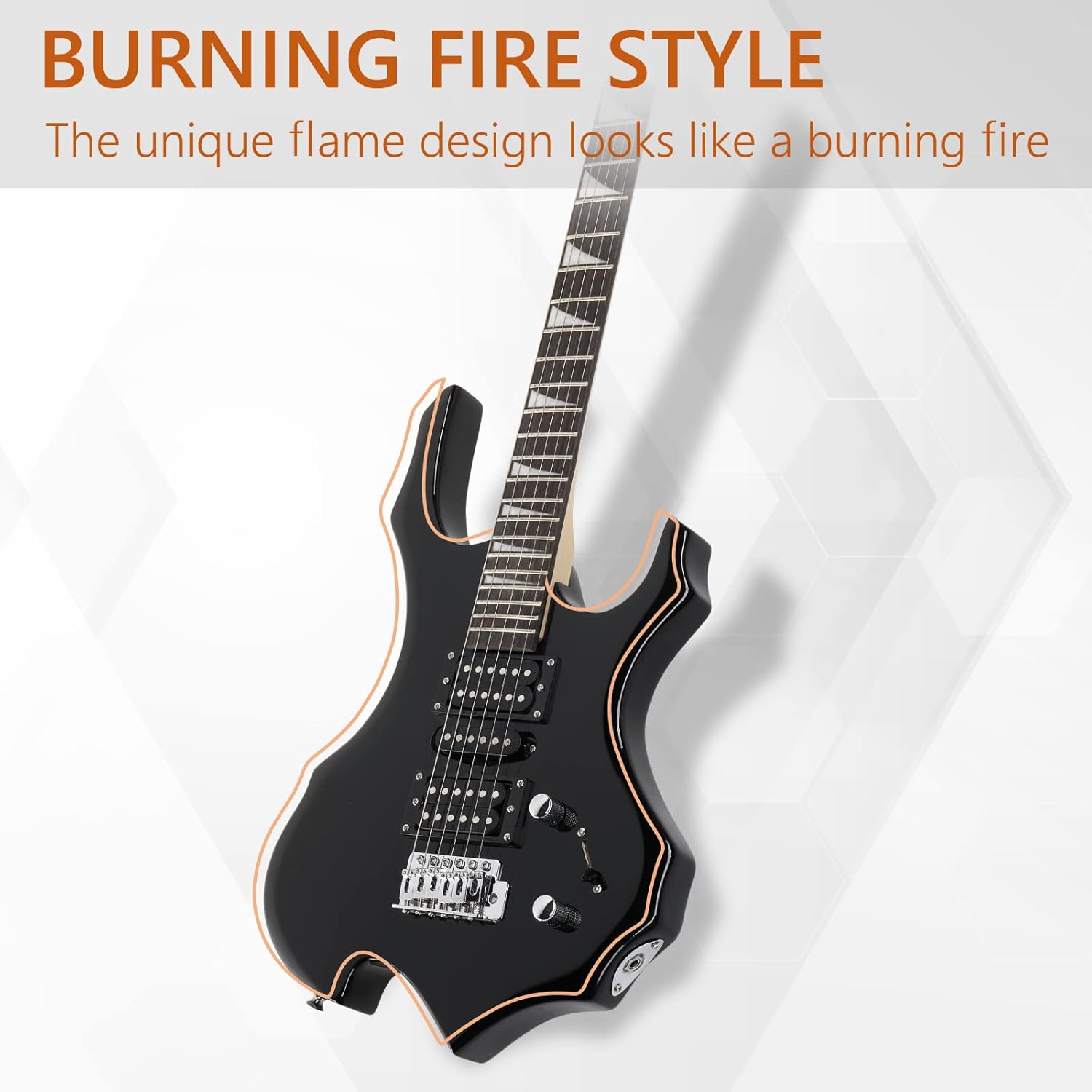 Ktaxon Burning Fire Design Electric Guitar Kit, 36-inch HSH Pickup Electric Guitar Beginner Guitar Set with Amplifier, Rosewood Fingerboard, 5-Ways Pickup Switch (Black)