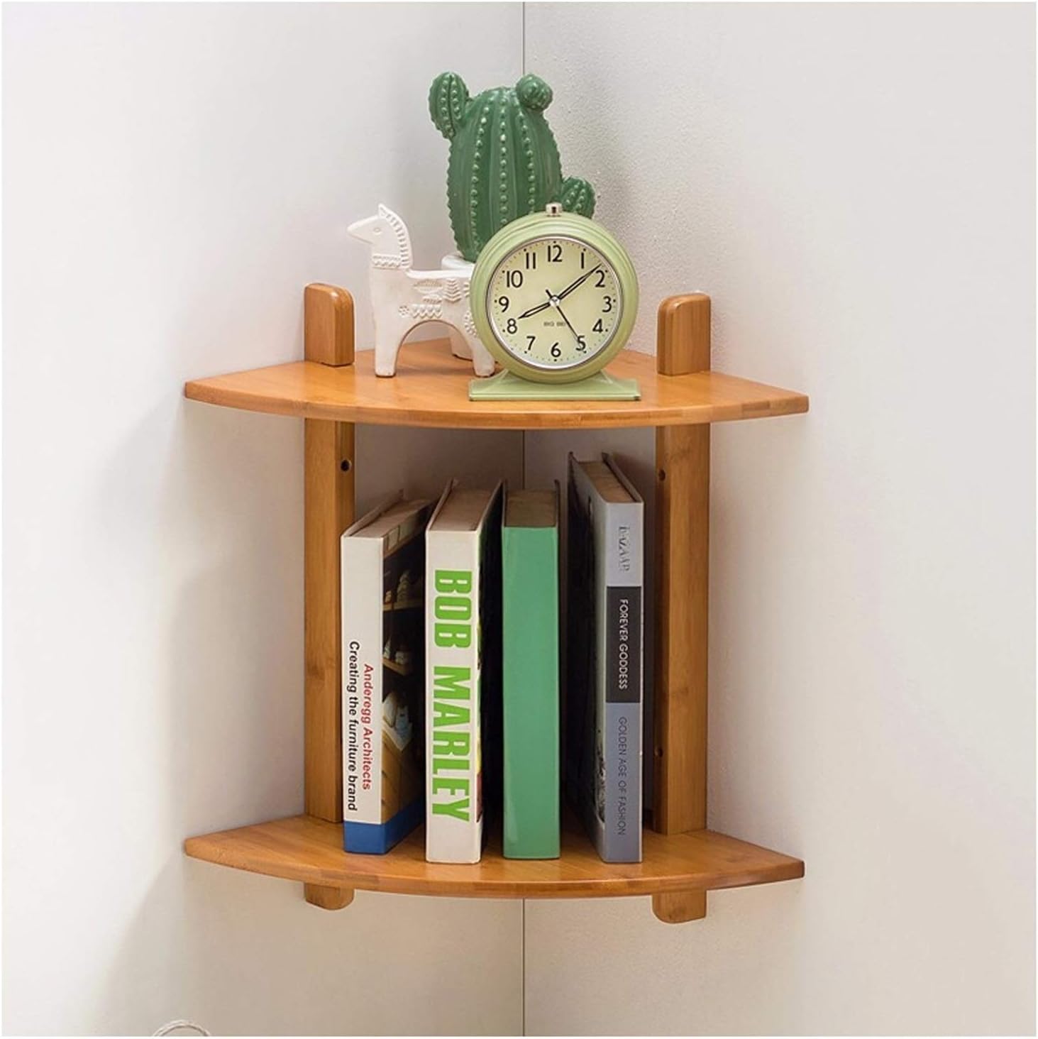 Bookshelf 2-Tier Wall Mount Corner Shelves Wall Mounted Open Book Shelf Space Saving Decorative Shelves for Home and Office Space(A)