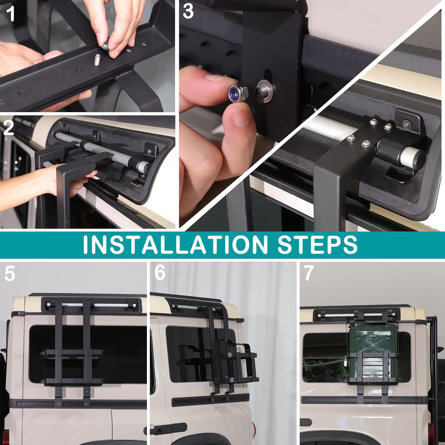 Car Rear Window Spare Fuel Tank Water Drum Bucket Bracket Compatible with Ineos Grenadier 2020-2025 20 Liter Jerry Mount Brackets Side External Accessories， Applicable to Both Left and Right