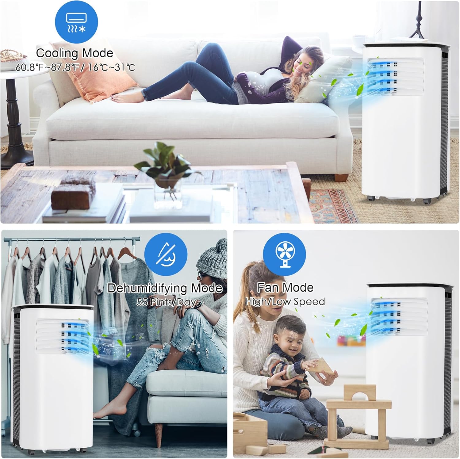 KOTEK Portable Air Conditioners, 9000 BTU Cools up to 350 Sq. Ft 4-in-1 AC Unit for Bedroom w/Sleep/Dehumidifier/Fan/Cool Mode, Window Kit/Remote Control, Room Air Conditioner Portable for Home Office