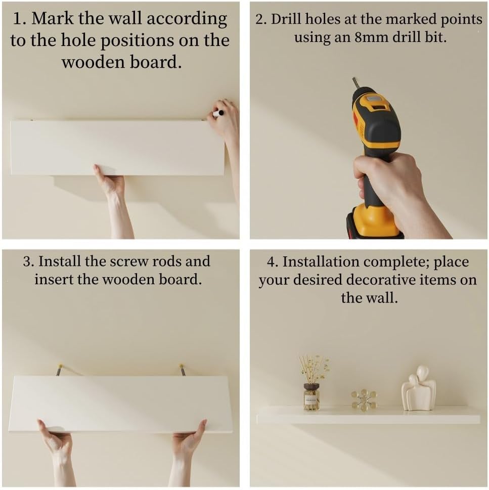 Floating Wall Bookshelf, Multi-Layer Hanging Decorative Storage Rack, Wooden Display Shelf for Living Room, Study and Office(White,39.4x21.7x5.9in)