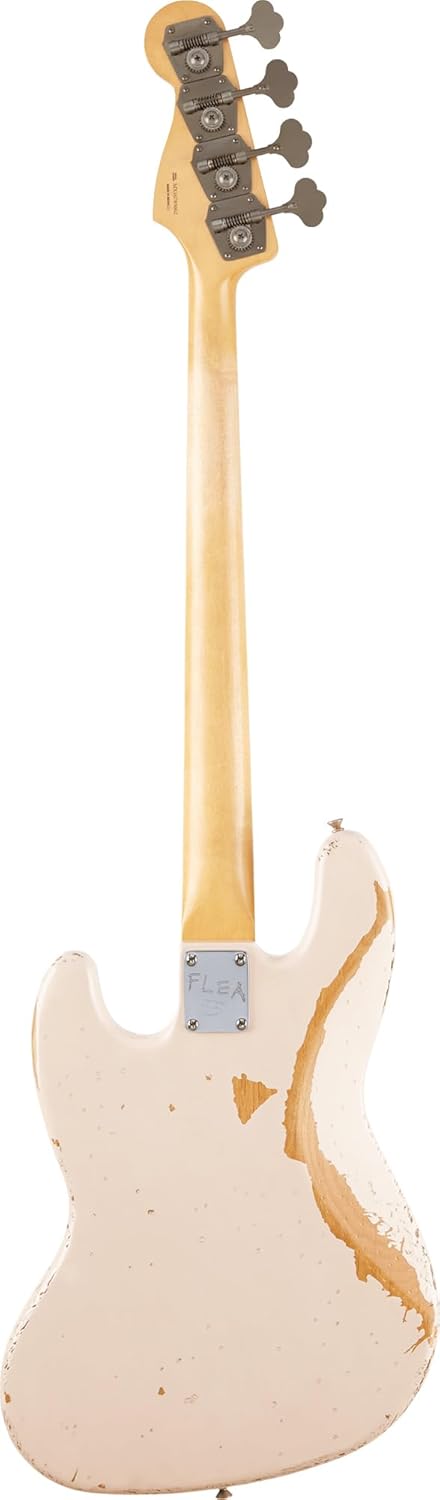 Fender Flea Jazz Bass - Roadworn Shell Pink Bundle with Gig Bag, Strap, Instrument Cable, and Guitar Cleaning Kit