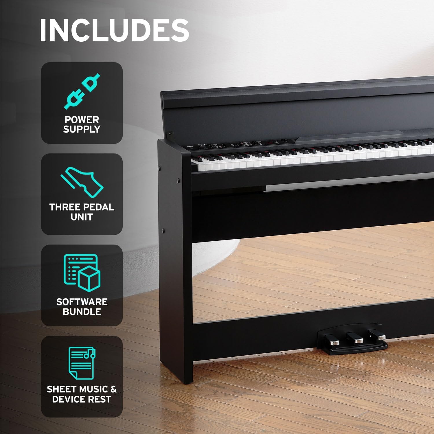 Korg, LP-380U Digital Home Piano with 88-Key Fully Weighted Keyboard, Built-in Speakers, Furniture Stand, and 3-Pedal Unit (LP-380-BK-U)
