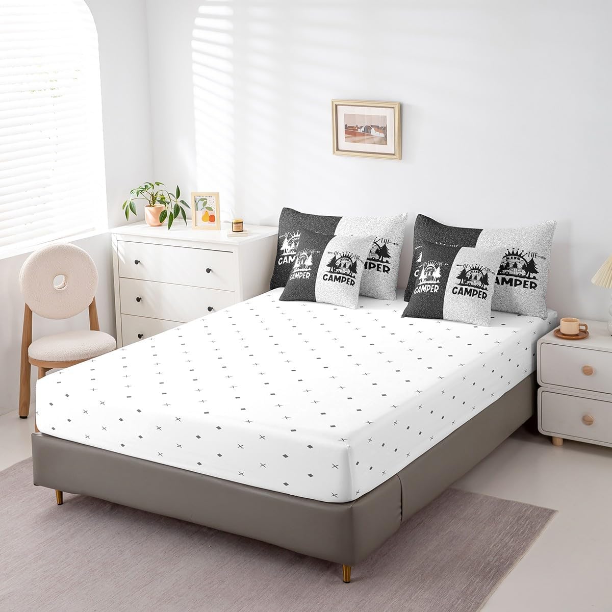 Erosebridal 7 Piece Rustic Camping Queen Bedding Set for Camper,Rv Comforter Set for Travel Trailer Accessories,Kids Adults Woodland Cabin Bed in a Bag with Fitted Sheet,Flat Sheet,Pillowcases