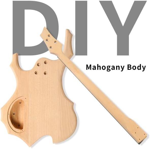 DIY Electric Bass Guitar Kit with Mahogany Body, Ebony Fingerboard and Maple Neck, All Components Included to Build Your Own Electric Guitar