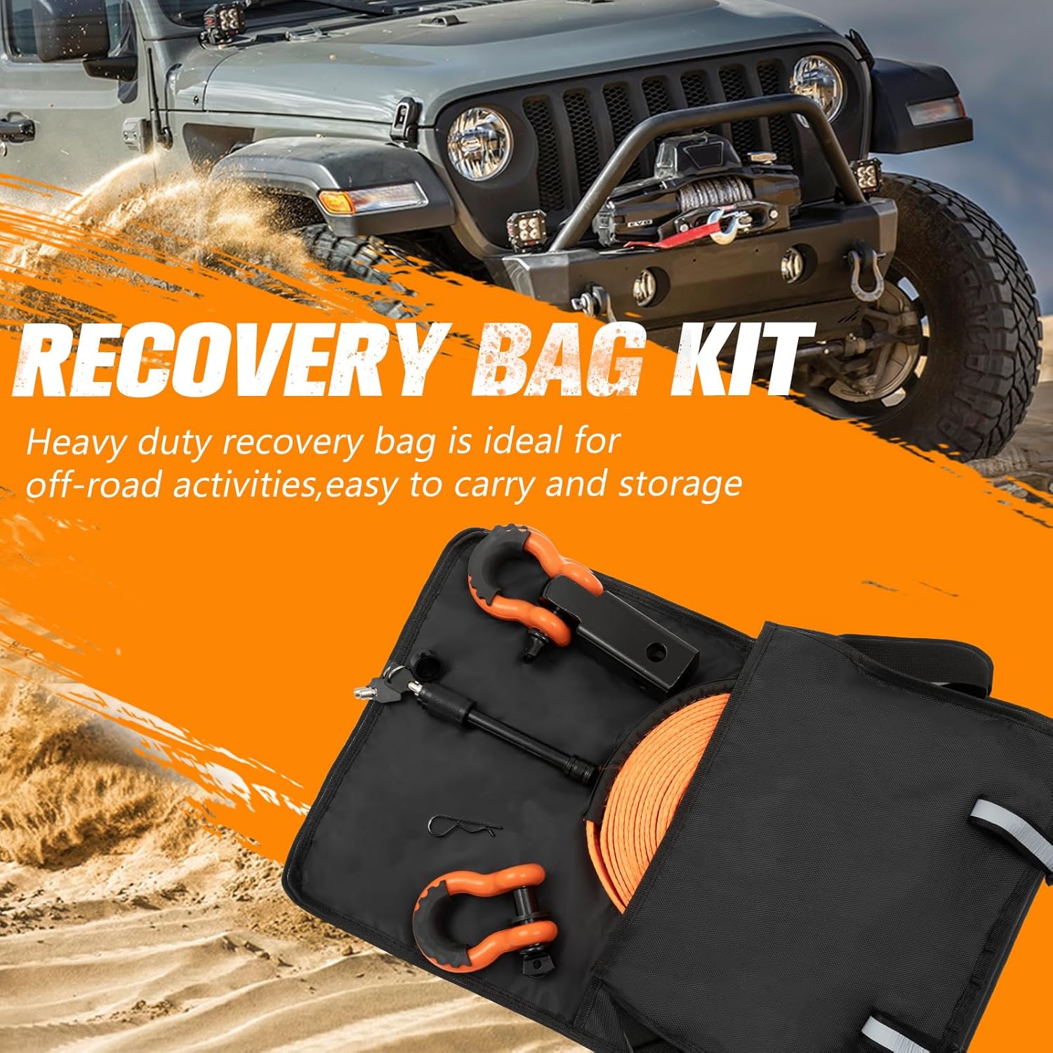 BUNKER INDUST Heavy Duty Tow Strap Recovery Kit,3