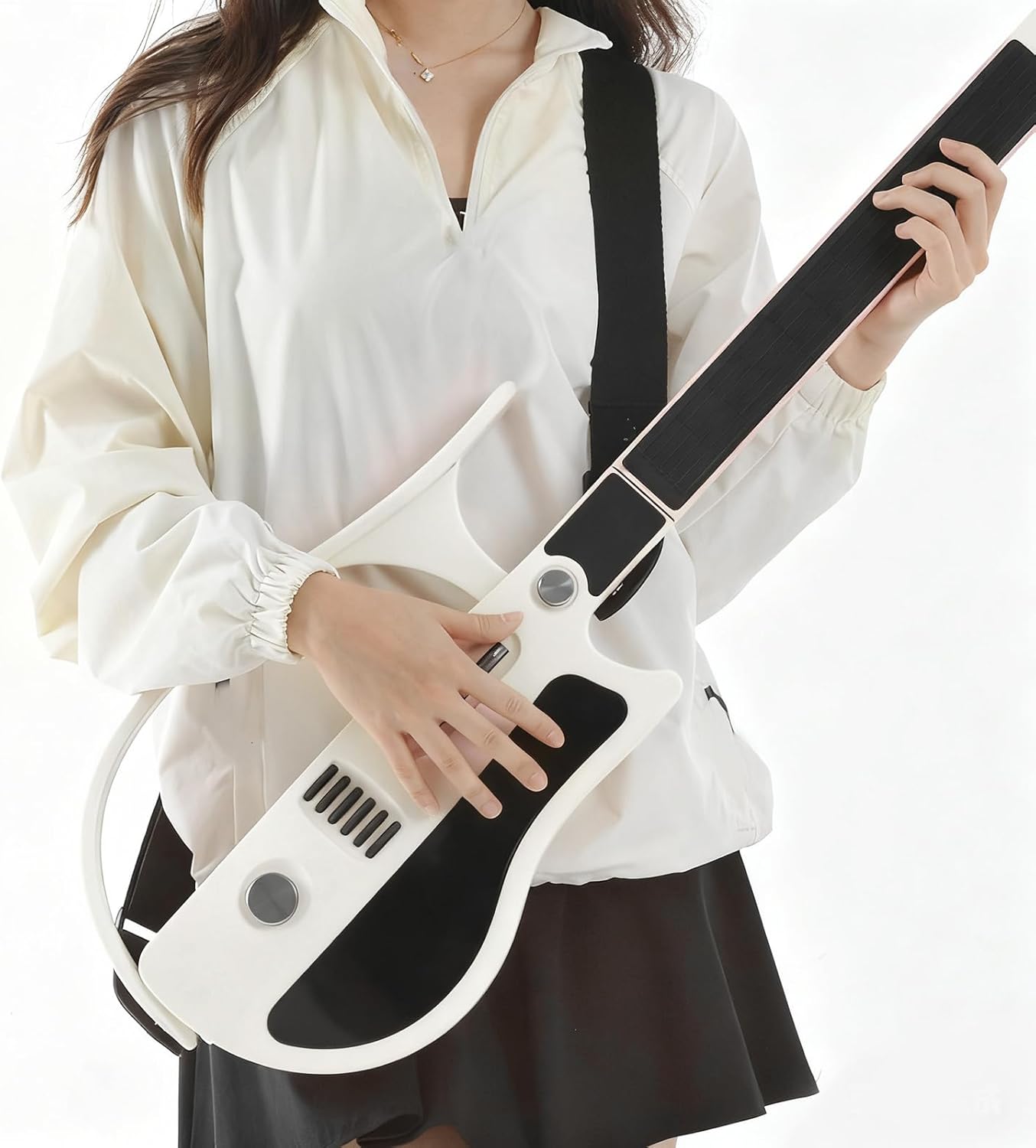 Keenso Travel Guitar, Foldable Stringless Guitar Portable Electric Guitar with APP Connection Built in Tuner and LED Chord Guidance, for Beginners Travel Practice