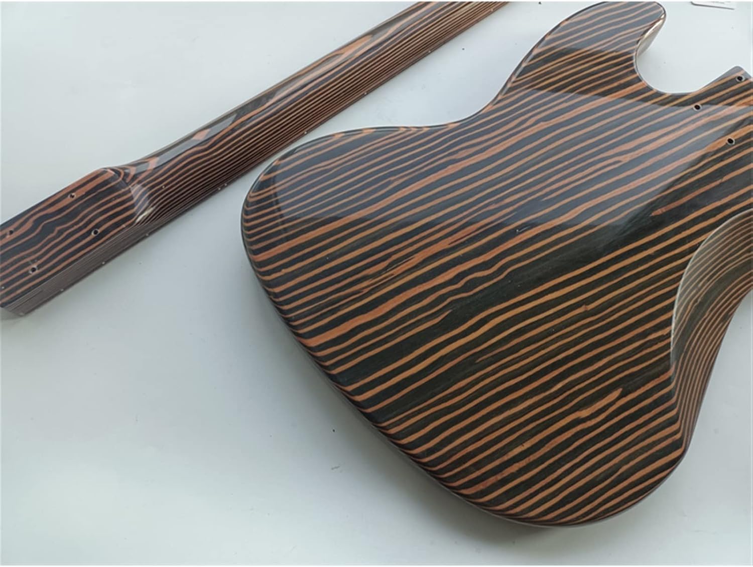 TSTS 4 String Electric Bass Guitar Zebrawood Body and Zebrawood Neck and Fingerboard DIY Kit Unfinished Electric Guitar Kit