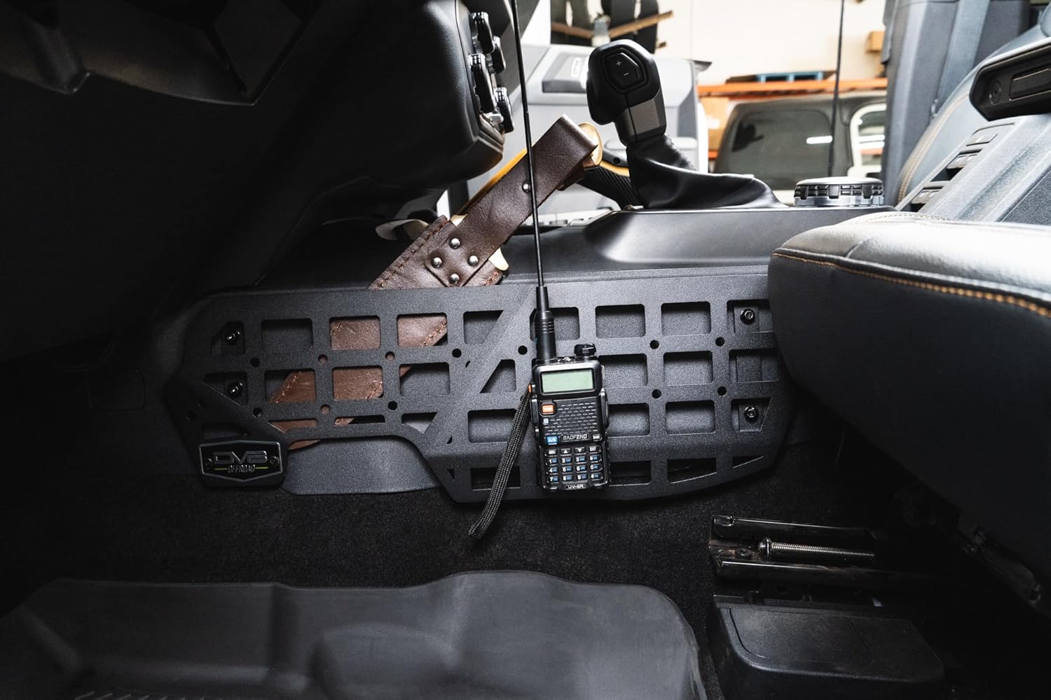 DV8's Center Console Molle Panels for 2021-2025 Ford Bronco | Mounts Quick Access Gear & Accessories | Durable Steel Construction | Black Powder Coat Finish | Driver & Passenger Side Panels Included