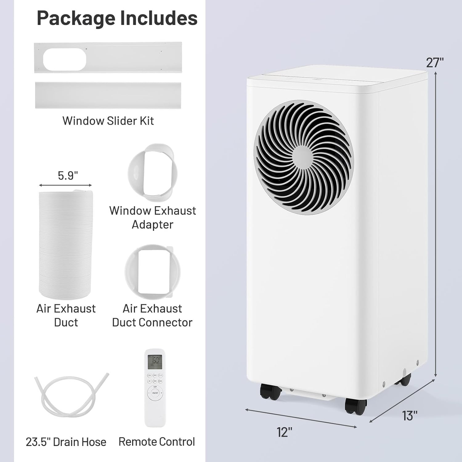 ARLIME 8200 BTU Portable Air Conditioner for Room up to 350 Sq.Ft, 3-in-1 Stand up AC Unit w/Dehumidifier, Fan, Sleep Modes, 24H Timer and Remote Control, Window Installation Kit Included (8200 BTU)