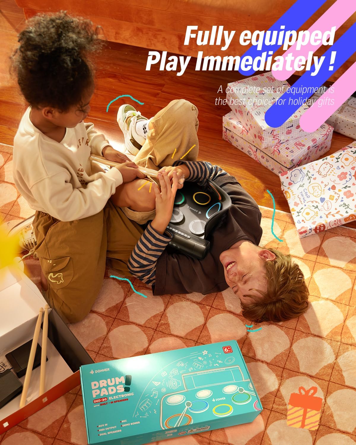 Donner Electric Drum Pad, 9 Pads Electronic Drum Set Roll Up Quiet Drum Pad Built-in Speaker, 40 Drum Lessons Included, Kids Holiday & Birthday Instrument Toys